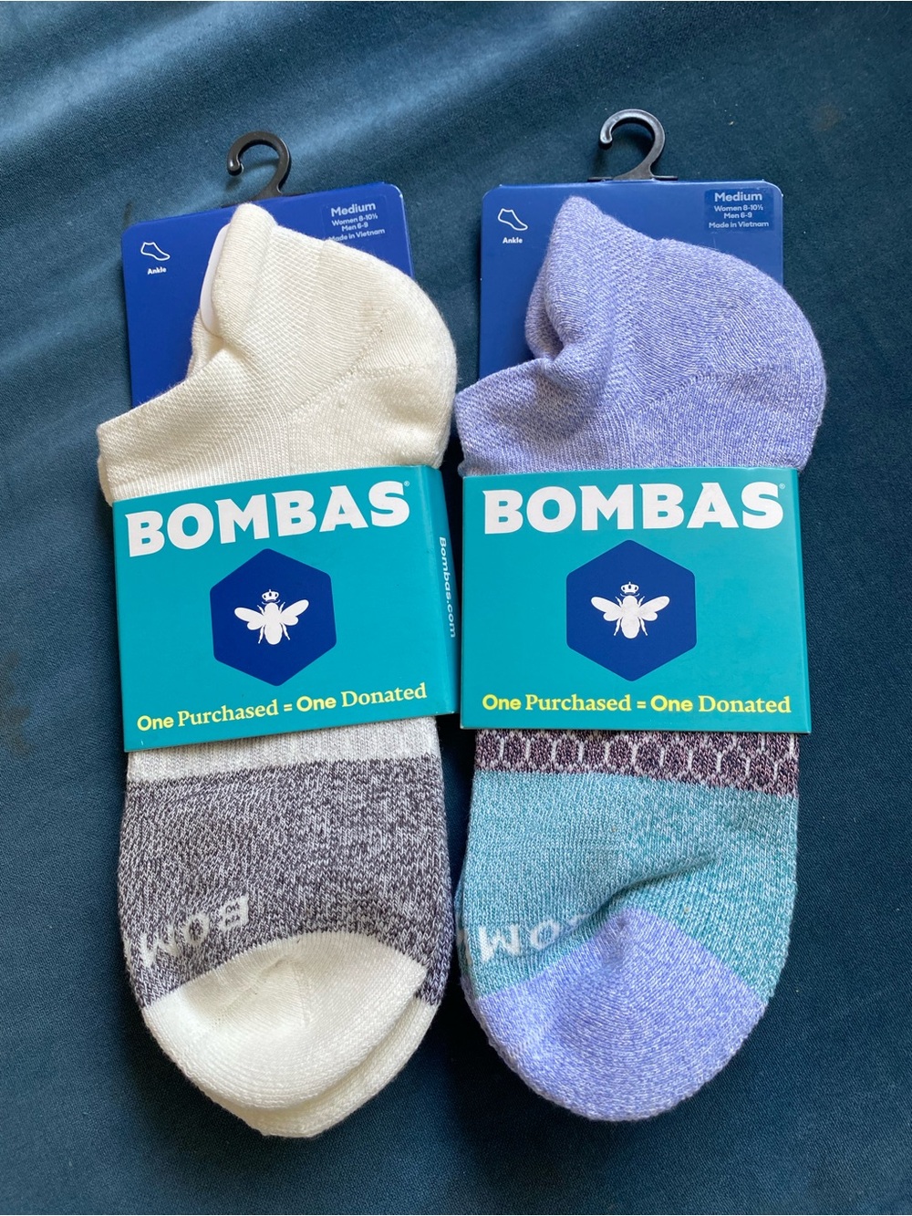 Bombas new Womens Ankle Socks - Cream & Lavender Blue Mix (2-Pack) medium